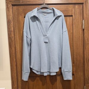 Blu Pepper Light Blue Knit Sweater with Waffle Detail
